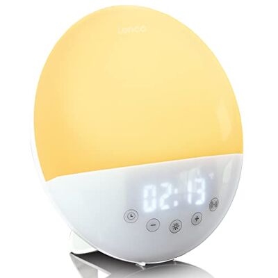 Lenco CRW-110 Wake-Up-Light, lichtwekker, zonsopgangfunctie, 7 kleuren, 30 lichtintensiteiten, bediening met Smartlife app, Amazon Alexa, twee wektijden, wit Lenco CRW-110 Wake-Up-Light, lichtwekker, zonsopgangfunctie, 7 kleuren, 30 lichtintensiteiten, bediening met Smartlife app, Amazon Alexa, twee wektijden, wit