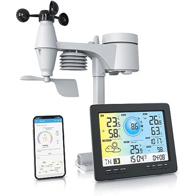 Brandson Draadloos weerstation met 5-in-1 buitensensor – weergegevens via app – weersvoorspelling – binnen- en buitentemperatuur – windmeter en regensensor – windrichting – lcd-kleurenscherm Brandson Draadloos weerstation met 5-in-1 buitensensor – weergegevens via app – weersvoorspelling – binnen- en buitentemperatuur – windmeter en regensensor – windrichting – lcd-kleurenscherm