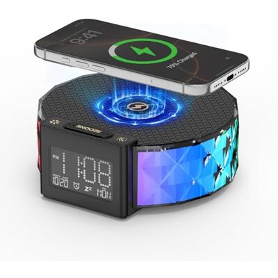 Smiling Shark WKL-02 Lichtwekker, draadloos laadstation, bedlampje, wekker, oplader met lcd-display, touch-bediening, 3 niveaus en RGB-modus, wekker, licht, bedlampjes, voor slaapkamer en thuis Smiling Shark WKL-02 Lichtwekker, draadloos laadstation, bedlampje, wekker, oplader met lcd-display, touch-bediening, 3 niveaus en RGB-modus, wekker, licht, bedlampjes, voor slaapkamer en thuis