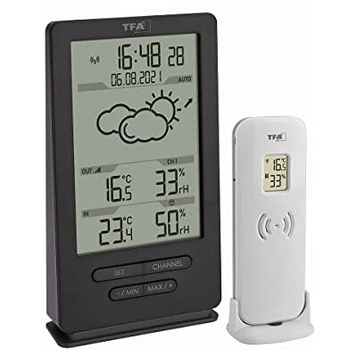 TFA Dostmann modern draadloze weerstation, 35.1162.10, binnen- en buitenklimaat, met zender, weersvoorspelling, zendergestuurde klok, temperatuur/luchtvochtigheid, Amazon Exclusive, grijs TFA Dostmann modern draadloze weerstation, 35.1162.10, binnen- en buitenklimaat, met zender, weersvoorspelling, zendergestuurde klok, temperatuur/luchtvochtigheid, Amazon Exclusive, grijs