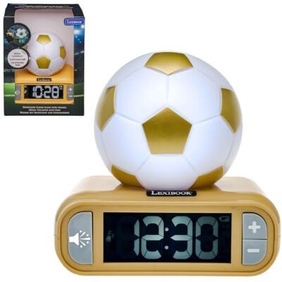 Lexibook , Voetbal, 3D licht wekker geluidseffecten, RL800FO1LXB Voetbalwekker met 3D licht, geluidseffecten, LCD-scherm en snooze- en uit-functies, Wit/Goud design Lexibook , Voetbal, 3D licht wekker geluidseffecten, RL800FO1LXB Voetbalwekker met 3D licht, geluidseffecten, LCD-scherm en snooze- en uit-functies, Wit/Goud design
