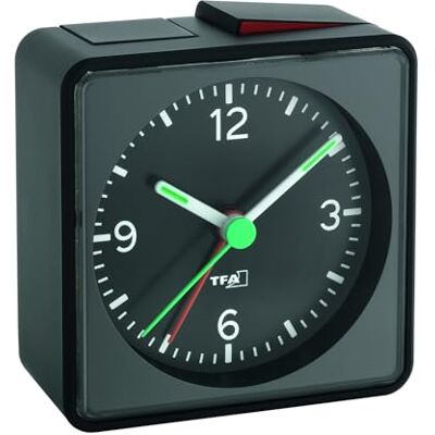 TFA Dostmann analoge wekker PUSH, 60.1013.01, stil sweep uurwerk, sluimerfunctie, achtergrondverlichting en lichtgevende wijzers, alarmtoon crescendo, zwart, kunststof, (L) 70 x (B) 37 x (H) 70 mm TFA Dostmann analoge wekker PUSH, 60.1013.01, stil sweep uurwerk, sluimerfunctie, achtergrondverlichting en lichtgevende wijzers, alarmtoon crescendo, zwart, kunststof, (L) 70 x (B) 37 x (H) 70 mm