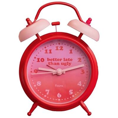Fisura – Roze en rode analoge wekker zonder tikkend geluid. Nachtlampje met LED en alarmmelding "better late than ugly". 11,7x5,5x16 cm. Gemaakt van metaal. 1 AA-batterij nodig (niet inbegrepen). Fisura – Roze en rode analoge wekker zonder tikkend geluid. Nachtlampje met LED en alarmmelding "better late than ugly". 11,7x5,5x16 cm. Gemaakt van metaal. 1 AA-batterij nodig (niet inbegrepen).
