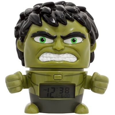 BulbBotz Marvel 2021739 Avengers: Infinity War Hulk kinderwekker met nachtlampje en typisch geluid, groen/zwart, kunststof, hoogte: 14 centimeter, lcd-display, jongens/meisjes, officieel BulbBotz Marvel 2021739 Avengers: Infinity War Hulk kinderwekker met nachtlampje en typisch geluid, groen/zwart, kunststof, hoogte: 14 centimeter, lcd-display, jongens/meisjes, officieel