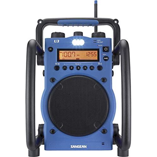 Sangean U3 draagbare bouwplaatsradio (FM/MW-tuner, AUX-In, wekfunctie, LED-licht, spatwater/stofbestendige behuizing) blauw/zwart