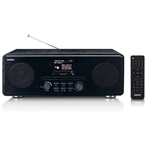 Lenco DIR 260 Internetradio DAB+ digitale radio Bluetooth WLAN radio-cd-speler 2,8 inch kleurendisplay AUX wekker app-besturing via Undok 2 x 10 Watt RMS zwart