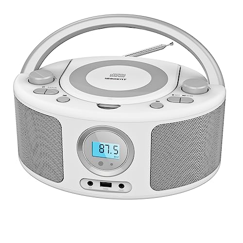 WISCENT CD-speler voor kinderen, FM-radio, draagbare cd-speler, boombox, cd-speler met bluetooth, FM-radio, USB, MP3-speler, compatibel met CD-R/CD-RW, USB-ingang, AUX, kindercd-speler (radio)