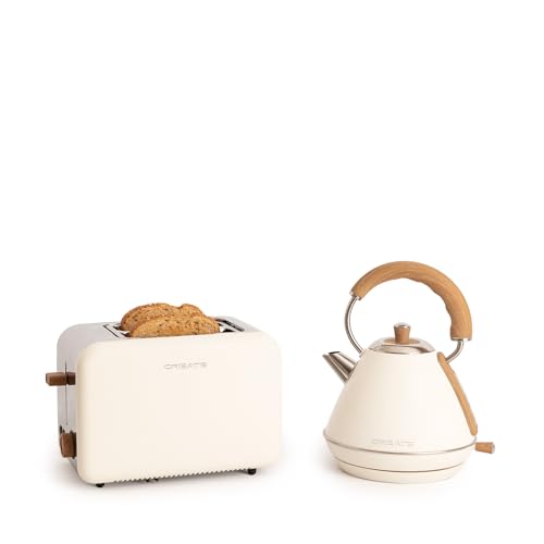 CREATE /PACK TOAST RETRO + KETTLE RETRO M/Gebroken Witte broodrooster met witte waterkoker/Waterkoker 1 L