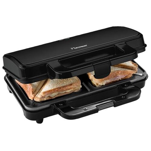 Bestron XL Tosti ijzer voor 2 Tosti's, Tosti apparat met antiaanbaklaag & indicatielampje, 1000W, kleur: Zwart