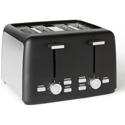 Amazon Basics broodrooster met 4 sneetjes, 7 bruiningsniveaus en uitneembare kruimellade, extra brede sleuven, 1500W, zwart Amazon Basics broodrooster met 4 sneetjes, 7 bruiningsniveaus en uitneembare kruimellade, extra brede sleuven, 1500W, zwart