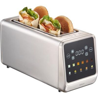 Yabano Broodrooster voor 4 sneden met touchscreen en geheugenfunctie, single-slice-technologie, timer, ontdooi- en opwarmfunctie, roestvrijstalen broodrooster met 6 bruiningsniveaus, 5 Yabano Broodrooster voor 4 sneden met touchscreen en geheugenfunctie, single-slice-technologie, timer, ontdooi- en opwarmfunctie, roestvrijstalen broodrooster met 6 bruiningsniveaus, 5
