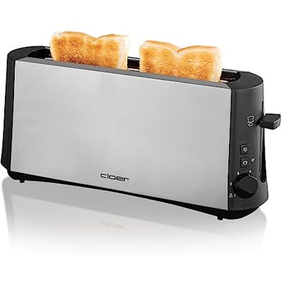 Cloer 3810 Broodrooster met lange sleuf voor 2 schijven, 880 W, „Menggranenbroodfunctie“- voor het perfect roosteren van gemengd graanbrood", geintegreerde broodjesopzet, mat roestvrijstalen behuizing Cloer 3810 Broodrooster met lange sleuf voor 2 schijven, 880 W, „Menggranenbroodfunctie“- voor het perfect roosteren van gemengd graanbrood", geintegreerde broodjesopzet, mat roestvrijstalen behuizing