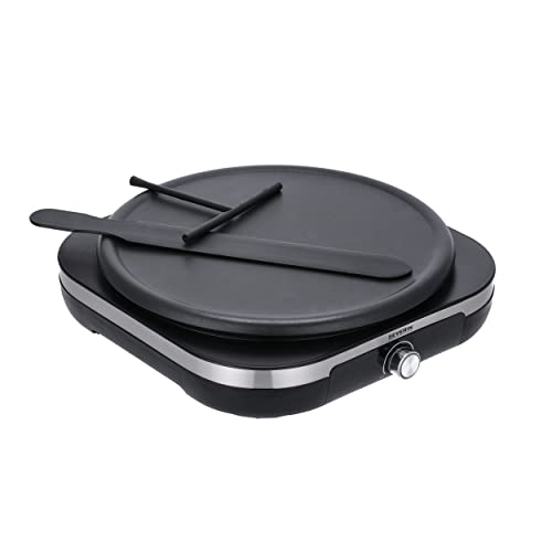 Severin CM 2199 Crêpes Maker, crêpes ijzer voor zoete crêpes en hartige galettes, crêpesmaker met afneembare XXL grillplaat (38 cm), ca. 1.500 W, geborsteld roestvrij staal/zwart