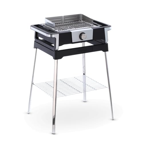 Severin SENOA BOOST S PG 8117 Elektrische barbecue met standaard, staande grill met snelle grillstart tot 500 °C, balkongrill met SafeTouch-oppervlak, roestvrij staal/zwart