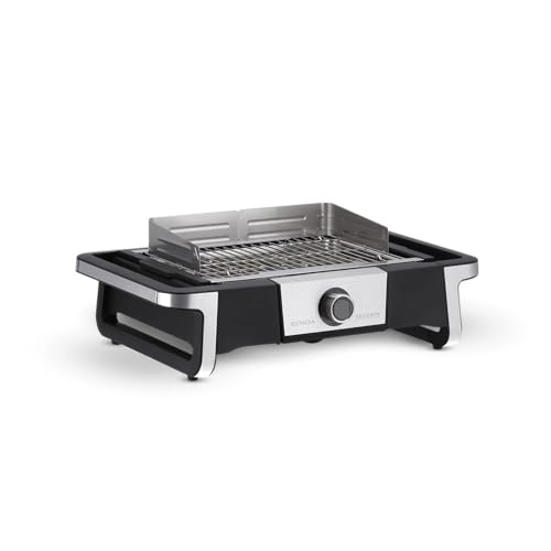 Severin SENOA DigitalBOOST PG 8114 Elektrische barbecue voor binnen en buiten, tafelgrill met snelle grillstart tot 500 °C, balkongrill met SafeTouch-oppervlak, roestvrij staal/zwart