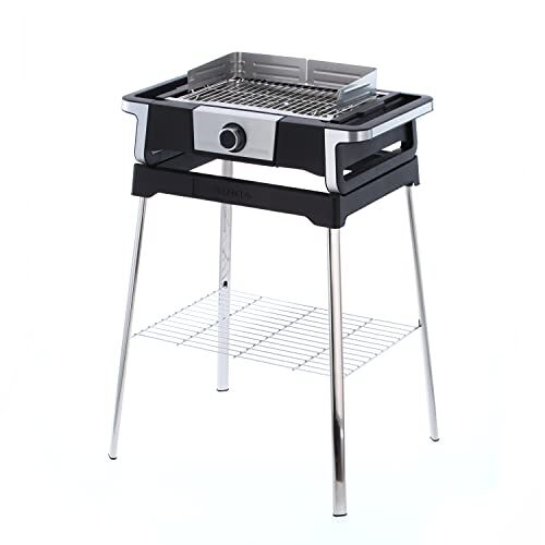 Severin Senoa Digital Boost S PG 8118 Elektrische barbecue met onderstel, staande grill met snelle grillstart tot 500 °C, balkongrill met SafeTouch-oppervlak, roestvrij staal/zwart