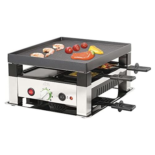 Solis 5-in-1 tafelgrill 7910 raclette voor 4 personen raclette + tafelgrill + wok + pizza grill + crêpes elektrische grill 1020W roestvrij staal