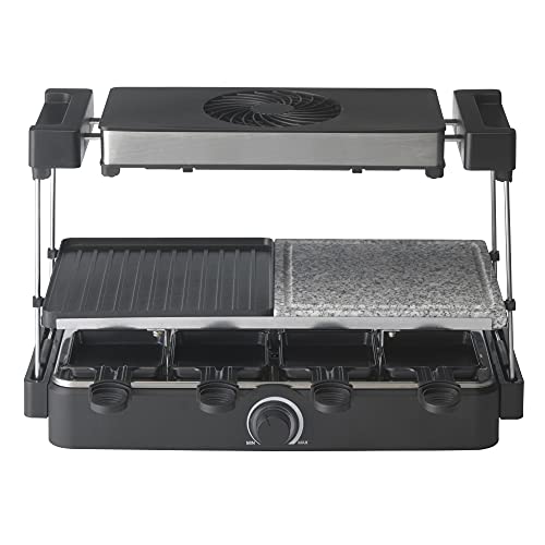 Trebs Raclette Grill 15100 rakel met capuchon Steengrill Teppanyaki 8 rakelpannen Dubbel antiaanbaklaag 1300 W Zwart