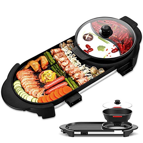 SHENGMIAOHE Elektrische Grillpan Met Hot Pot, Dubbele Pot Elektrische Hot Pot Elektrische Barbecue Elektrische Bakpan Barbecue Dubbele Bedieningsschakelaar Geschikt Voor Familiebijeenkomsten, Split De