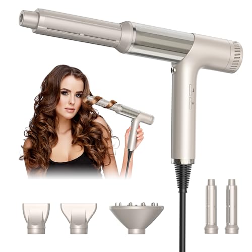 UKLISS Air Styler 5 In 1 Krulfohn, Professionele Krulföhn, 110.000RPM Hair Dryer met Hair Rollers, Haardroger Diffuser, Krulborstel Droger, Haardroger, Ionische Föhn met 200 Miljoen Negatieve Ionen