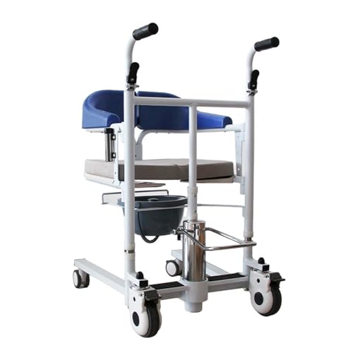 CPARTS Draagbare patiëntenlift-transferstoel met 180° gedeelde zitting, transportrolstoelen, patiëntenlift, rolstoel, badkamerrolstoelen, toiletstoel voor ouderen, douchestoelen voor gehandicapten (blauw)