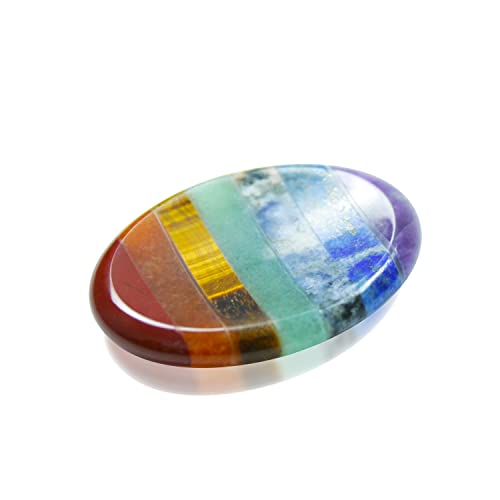 Nvzi 7 chakra-stenen Worry Stone, om in de hand te houden, bergkristalsteen, edelstenen, helende stenen, spirituele decoratie, chakra decoratie, chakra-kristallen en genezingsstenen, ovale palmsteen,