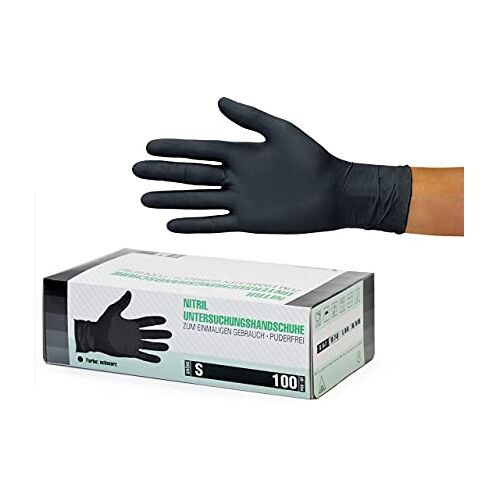 SF Medical Products GmbH Nitrilhandschoenen 100 stuks doos (S, zwart) Wegwerphandschoenen, wegwerphandschoenen, onderzoekshandschoenen, nitrilhandschoenen, poedervrij, zonder latex, niet-steriel, latexvrij, black, disposible