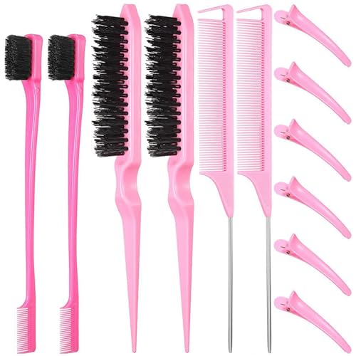 hgnxa 12Pcs Haar Styling Kam Set Plagen Haar Borstel Staart Kam Rand Borstel Voor Rand Terug Borstelen Kammen Slicking Voor Vrouwen Haar Styling Kam Haar Styling Kammen Haar Styling Kam Set Haar Styling Kam