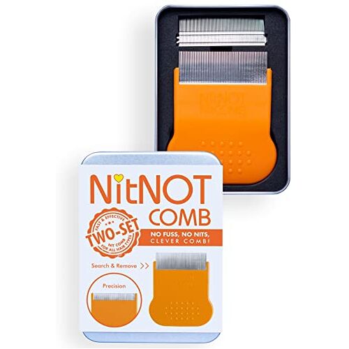 Nitnot Nit Comb Zoals Gezien Op Dragons Den, Hoofdluizen Behandeling voor elk type Haar, Precisie Kam 2 Hoofden, Beste van Luizen kammen voor Nit behandeling, Metalen Nit Comb voor Headlice, Professioneel Onderschreven