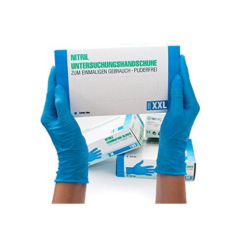 SF Medical Products GmbH Nitrilhandschoenen 90 stuks doos (XXL, blauw) Wegwerphandschoenen, wegwerphandschoenen, onderzoekshandschoenen, nitrilhandschoenen, poedervrij, zonder latex, niet-steriel, latexvrij, black, disposible