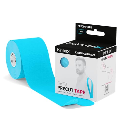 Kintex PreCut Kinesiologie Tape 20 strepen I of Y 25 cm x 5 cm per rol Kinesiologie Tape PreCut Strip, blauw, 5 m EU