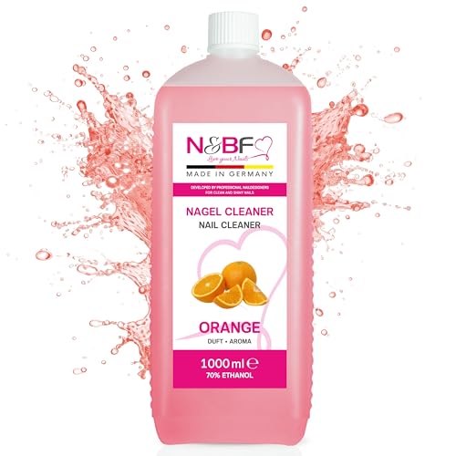 N&BF All for one Nagelreiniger met geur 1000 ml = 1 liter – voor gelnagels – nagelreiniger – nagelreiniger – 70% ethanol-alcohol cosmetisch zuiver in studiokwaliteit voor ontvetten en reinigen (oranje)