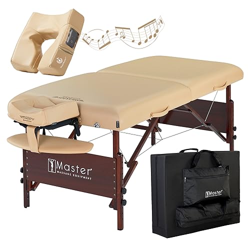 Master Massage Inklapbare mobiele massagebank massagebank massagebed behandelingsbed van hout met muziekkussen luidspreker, 76 cm