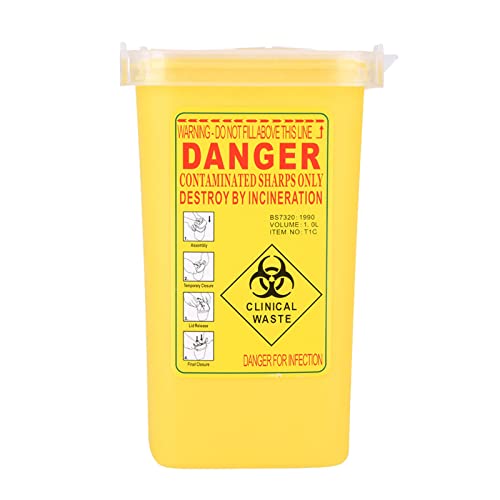 Tbest Sharps Container, Sharps Container Voor Naalden, Naald Afvalbak, Naald Sharps Container Tattoo Medische Plastic Sharps Container Biohazard Naald Verwijdering 1L Size Afval Doos (Geel)