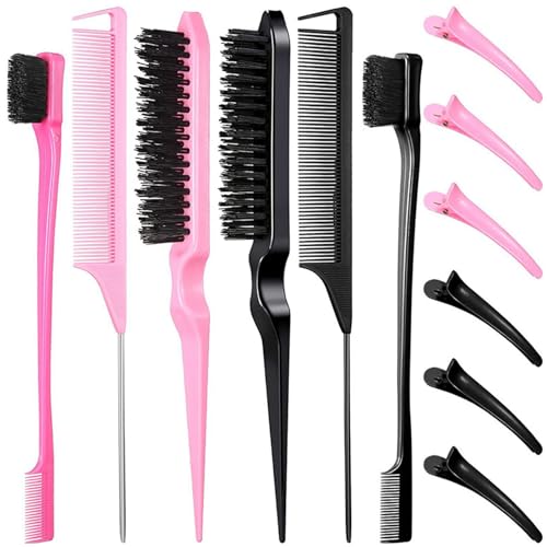 Yisawroy 12Pcs Haar Borstel Set Plagen Haar Borstel Haar Rand Borstel Staart Kam Met Eendenbek Haar Clips Voor Haar Styling Haar Styling Kam Haar Styling Kammen Haar Styling Kam Set Haar Styling Kam Set Voor