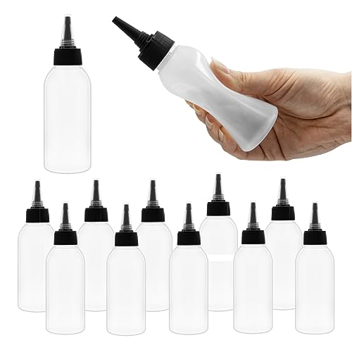 SAPOSPA 12 stuks elastische LDPE-flessen met applicator 100 ml met tuit applicator comfortabele zachte haarverf doseerfles etiket