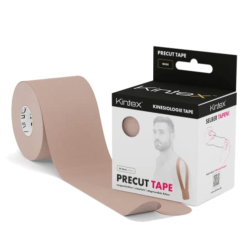 Kintex Kinesiologie Tape Pre-Cut Beige, kinesiologie-tape voorgesneden, 20 strepen, 25 cm x 5 cm, elastisch, waterdicht