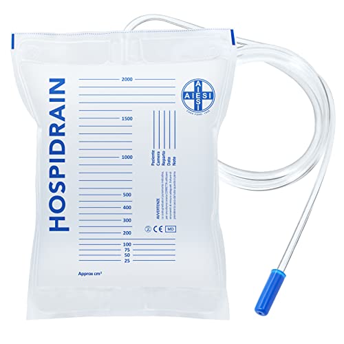 AIESI ® Urine opvangzak voor bed 2 liter buis van 120 cm zonder aftapkraan HOSPIDRAIN (Pak van 25 stuks)