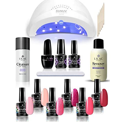 Lilac Milano Lilac New York Semipermanente set met UV-LED-lamp 48 W, 6 semi-permanente nagellak, gemaakt in de VS