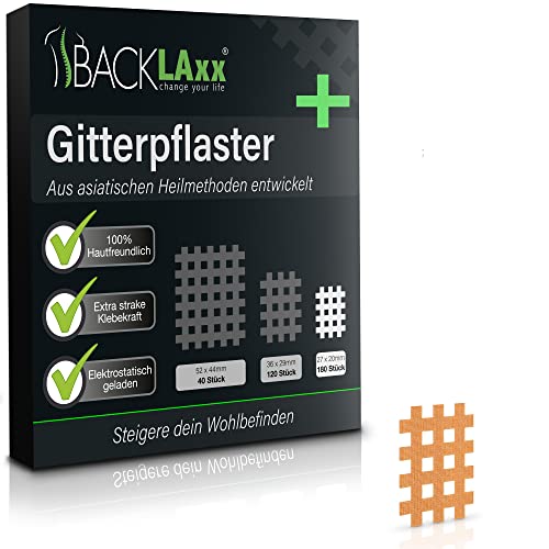 BACKLAxx ® Raststape 180 stuks premium kwaliteit – rasterpleisterset in maten type A – gratis e-book met 60 toepassingsvoorbeelden – acupunctuurpleisters pijnpleisters Cross Tape