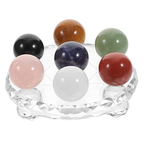 Lurrose Kristallen Bol Zeven Sterren Array Zwarte Obsidiaan Standaard Chakra Set Glazen Bol Bol Chakra Helende Stenen Set Chakra Stenen Set Chakra Bol Bal Ronde Groep Kantoor Draagbaar