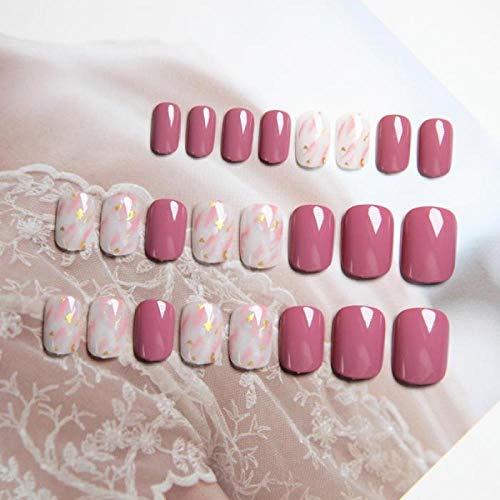 DDSY 24 stks Zoete Roze Witte Gouden Ster Korte Vierkante Zachte Nagel Patches Manicure DIY Mode Jump Kleur Roze Hoofd Nep nagels