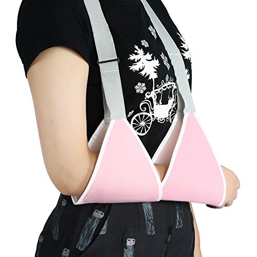 ZJchao Kinderen Arm Sling, Verstelbare Onderarm Arm Sling Schouder Ondersteuning Sprain Breuk Brace Strap voor Gebroken Gebroken Arm Elleboog Pols (Roze)