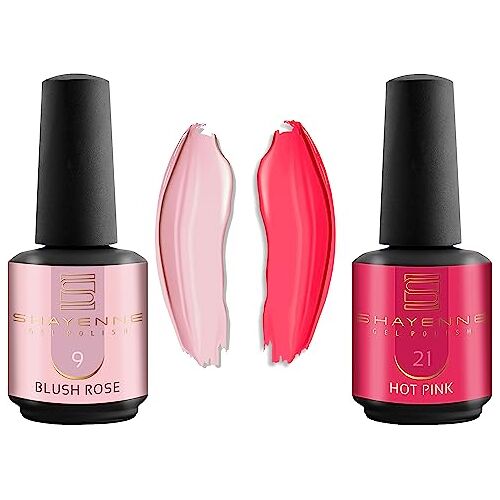 Shayenne Set van 2 uv-gelnagellak 9 Blush Rose Pink 15 ml + 21 Hot Pink 15 ml UV LED-lamp kleurlak gellak nagellak nagellak nagellak Shellac (30 ml)