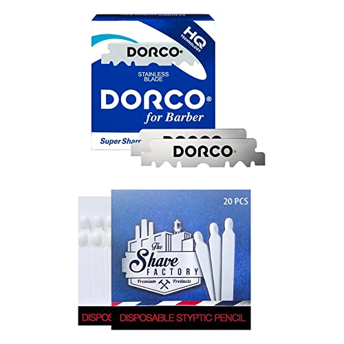 Dorco 100 RVS Single Edge Razor Blades + 20 hemostatische lucifers Shave Factory