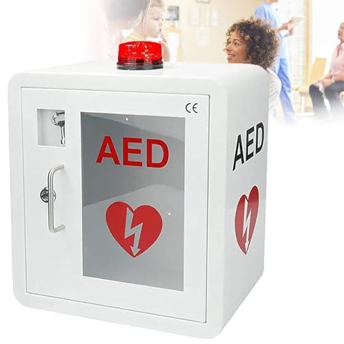 YXJPP AED-defibrillatoropbergkast, aan de muur gemonteerde plastic hartdefibrillatie-alarmbox, EHBO-kast met alarmsysteem, corrosiebestendig en niet-giftig, voor kantoor