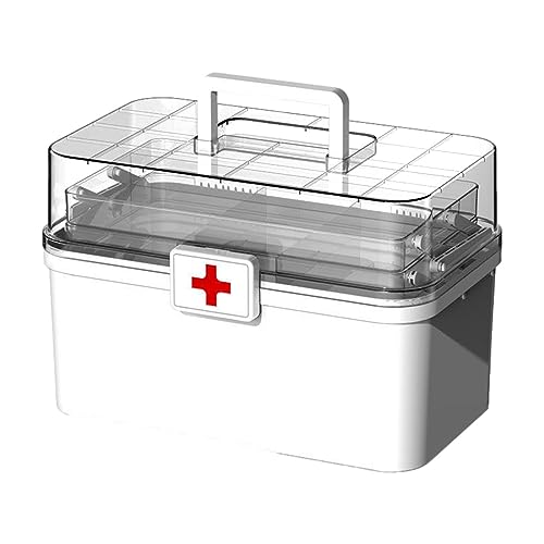 Joberio EHBO-doos, Opbergdoos Voor Medicijnen, 3-laags Opbergdoos Voor Medicijnen Met Handvat En Gesp, Draagbare Opbergdoos Voor Medicijnen, Opbergdoos Voor Thuismedicijnen, Opbergdoos Voor Pillen Met Grote