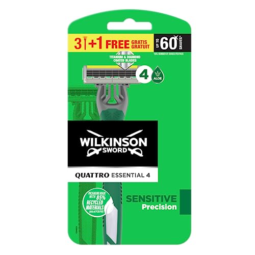 Wilkinson Sword Quattro Sensitive wegwerpscheerapparaat met 4 flexibele messen en aloë vera-smeerband, 3 + 1 stuk