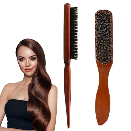 OTAIVE Set van 2 wildzwijnborstels, wildzwijnborstels, Sleek Bun Brush, teasing haarborstel, zachte haarborstel, wildzwijnborsteltje voor haarstyling, verzorging voor je baard