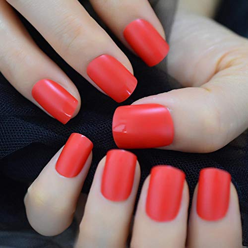 DDSY Natuurlijke Nepnagels Mat Rood Glanzend Tip Medium Dames Decoratieve Nagelkunst Tips met Lijm